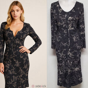 Ann Taylor Black Snakeskin Volup Half-Zip Scoop Neck Bodycon Midi Dress 14